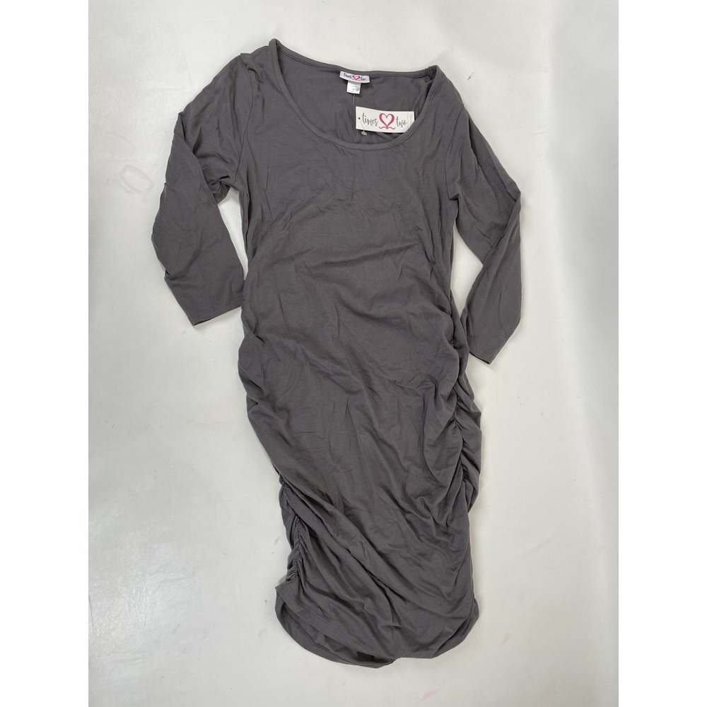 Times Two Maternity Ruched Belly Shirt Blouse Womens Size L Gray NWT